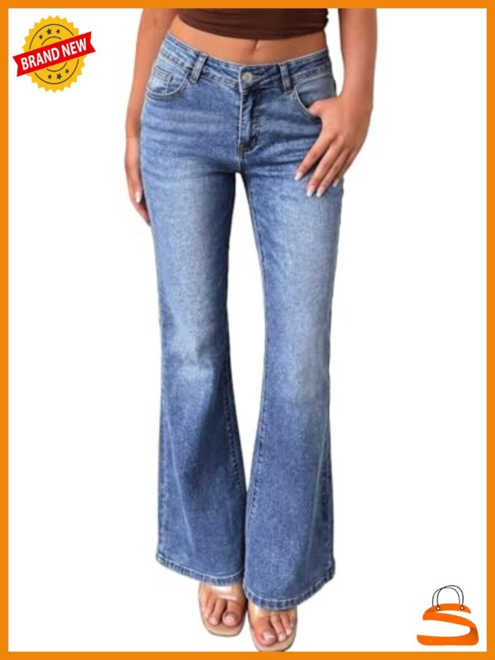 Low Rise Stretch Flare Jeans, Trendy Bell Bottom Bootcut Denim Pants - Picture 1 of 6